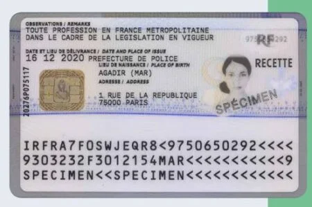 Buy Real and Fake Passport France Residence Permit Card back